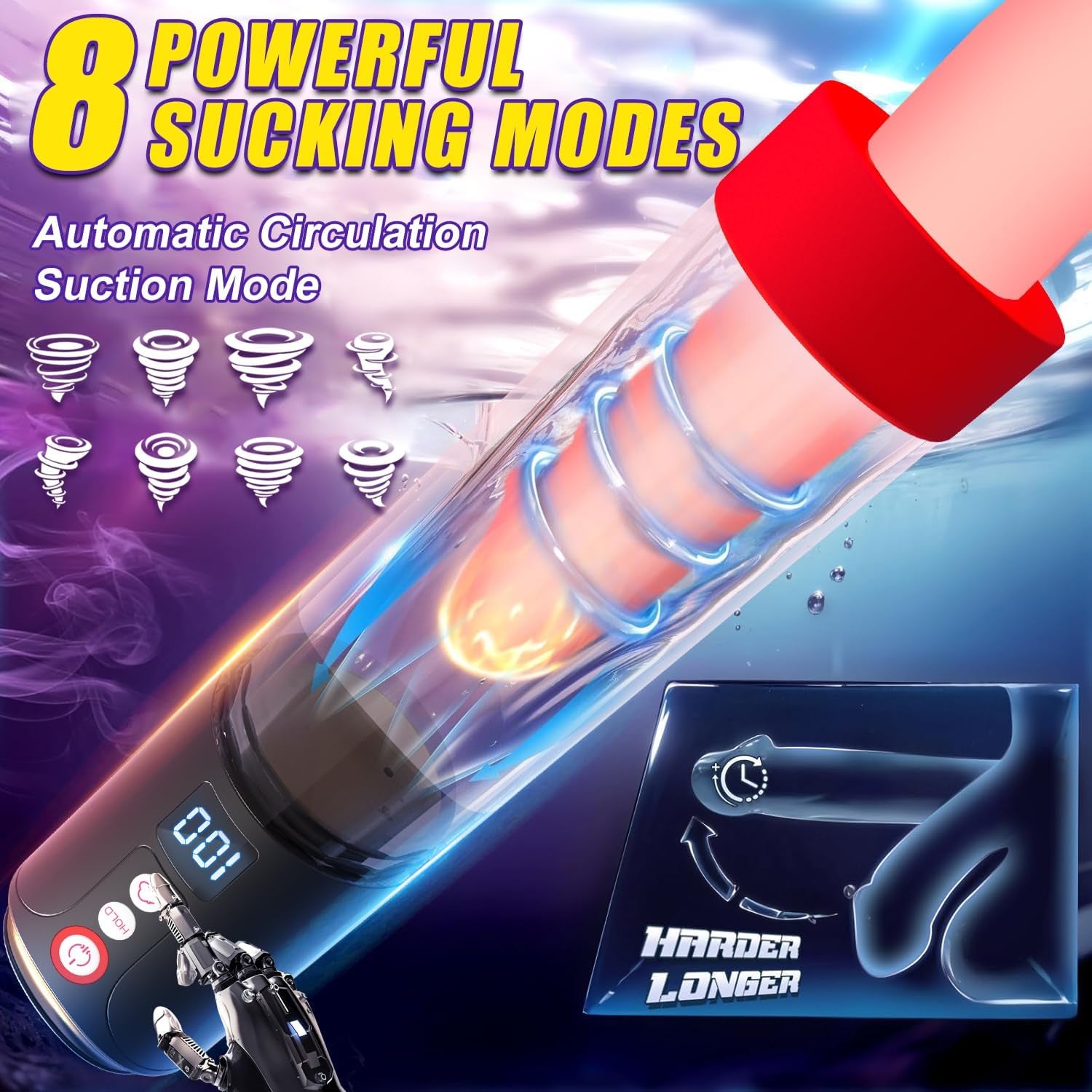 Electric Penis Pump Adult Male Sex Toys for Men, Male Masturbator Automatic Penis Vacuum 8 Suction Intensitie,Air Pressure Device Rechargeable Adult Toys Training for Men Stronger Bigger Erection - SinfulX - 